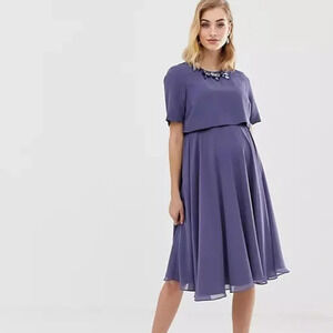 ASOS DESIGN Dusty Blue Maternity 3D embellished crop top midi dress in Size 12US